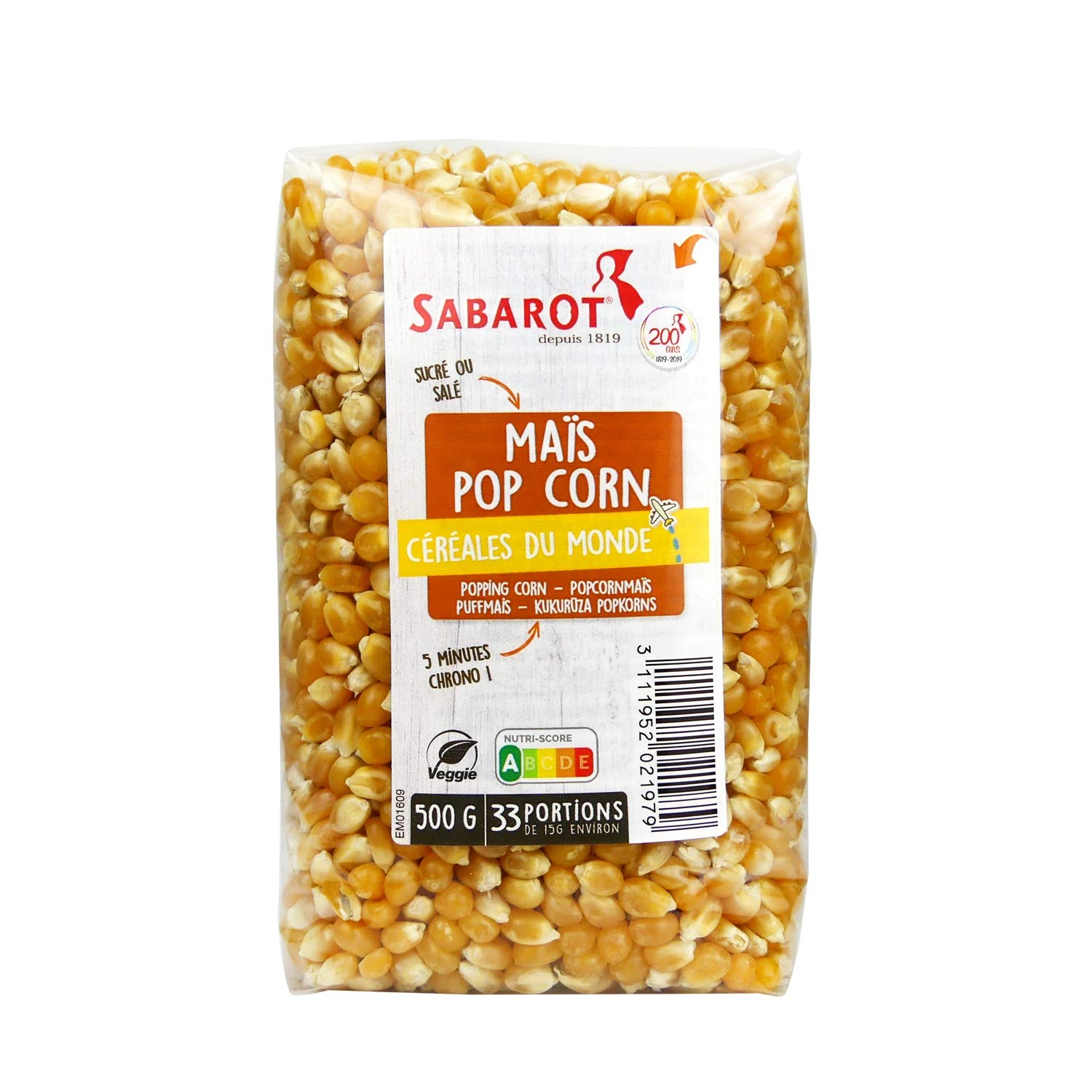 Organic Popcorn Kernels by Sabarot - 500g Non-GMO, Gluten-Free for Healthy Snacking, Movie Nights & Party Favors
