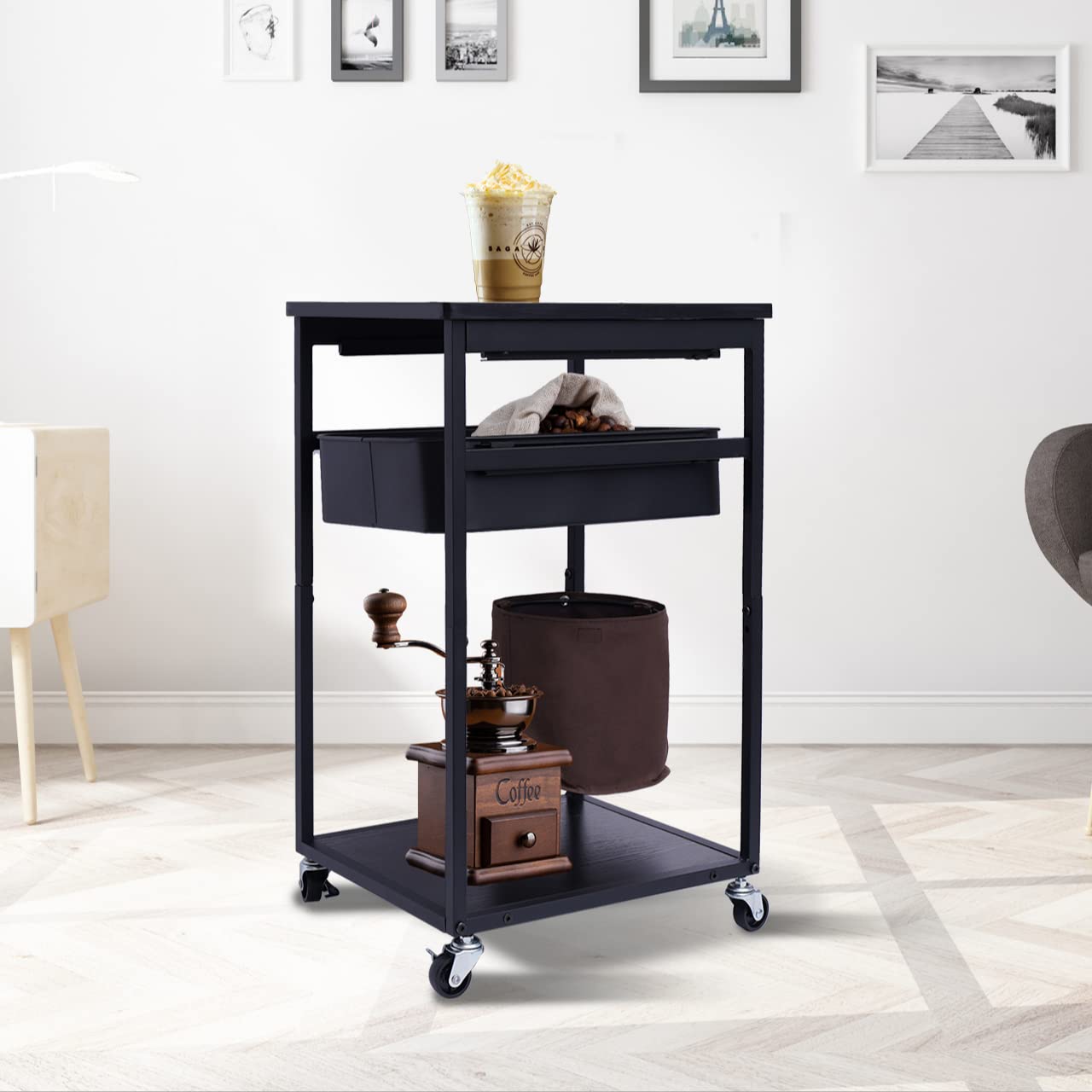 Gdrasuya10 3-Tier Mobile Kitchen Island Cart with Storage & Drawer - Stainless Steel Utility Serving Cart with Open Shelves for Microwave, Dining Room & Restaurant Use - Perfect for Small Spaces, Food Prep & Serving