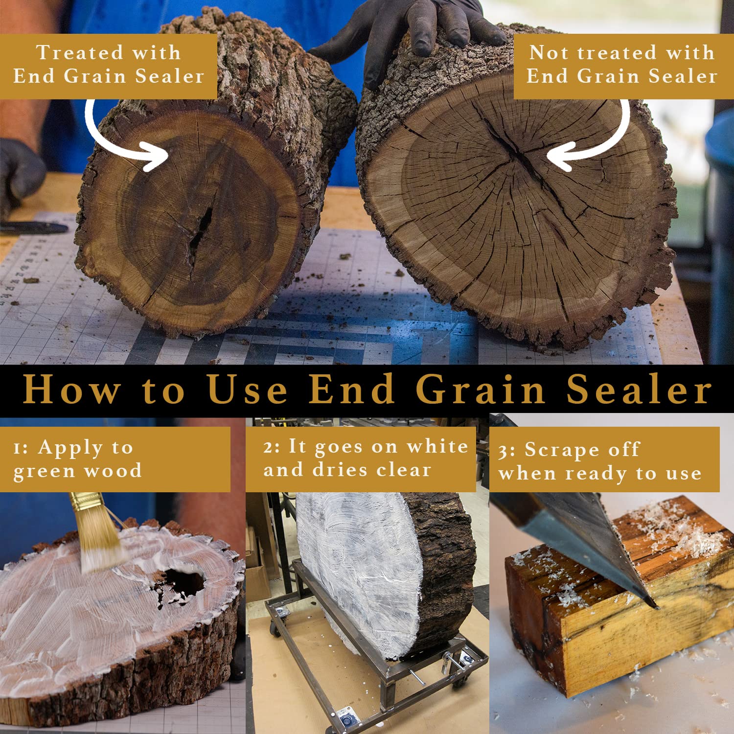 Premium End Grain Sealer Wax Emulsion - Prevents Cracks in Fresh Cut Wood, Slows Drying Process for Green Wood - Clear 1 Gallon - Ideal for Woodworking, Furniture Making, and DIY Wood Projects