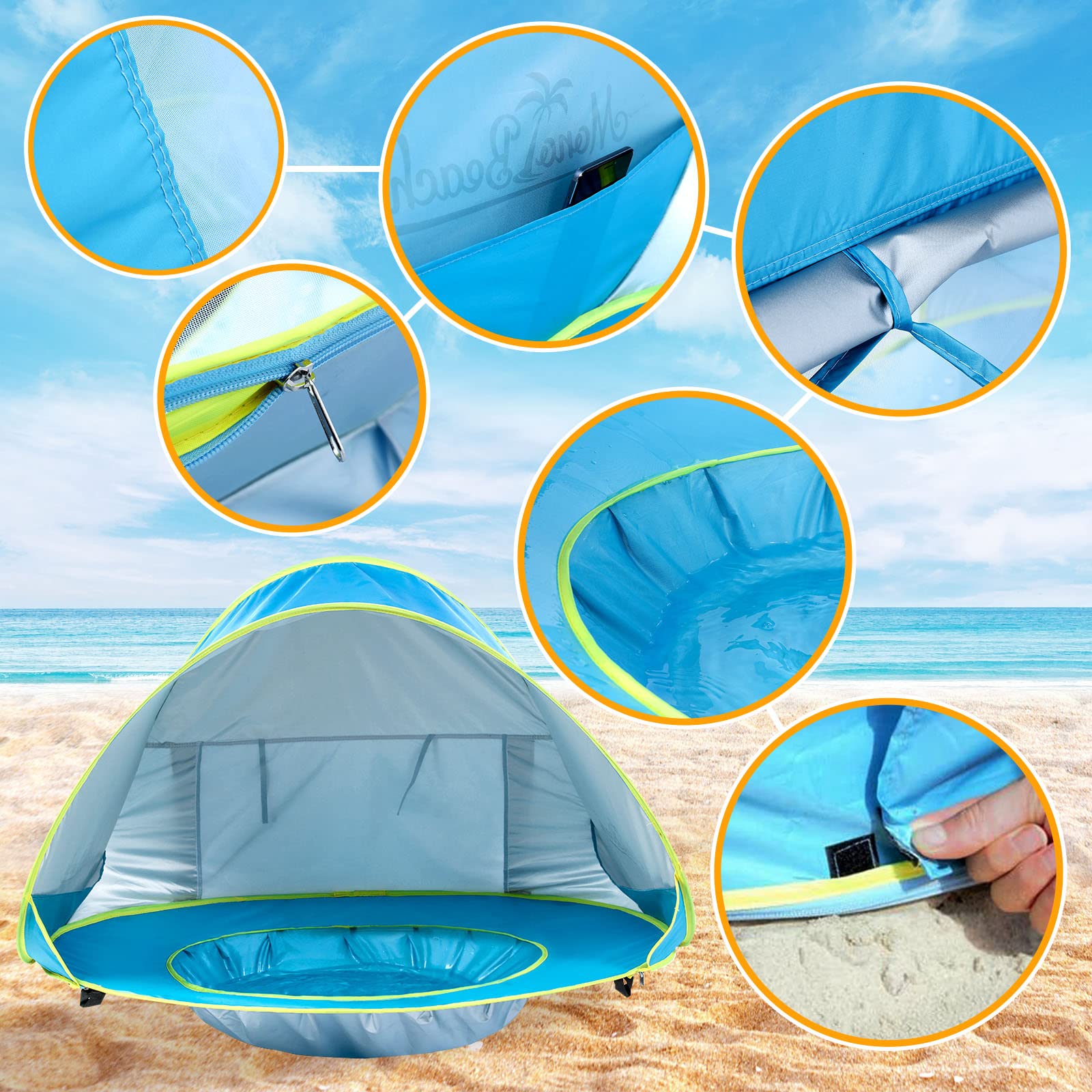 Monobeach Baby Beach Tent - Portable Pop Up UV Protection Sun Shelter for Infants & Toddlers - Perfect for Pool, Beach, and Outdoor Family Trips