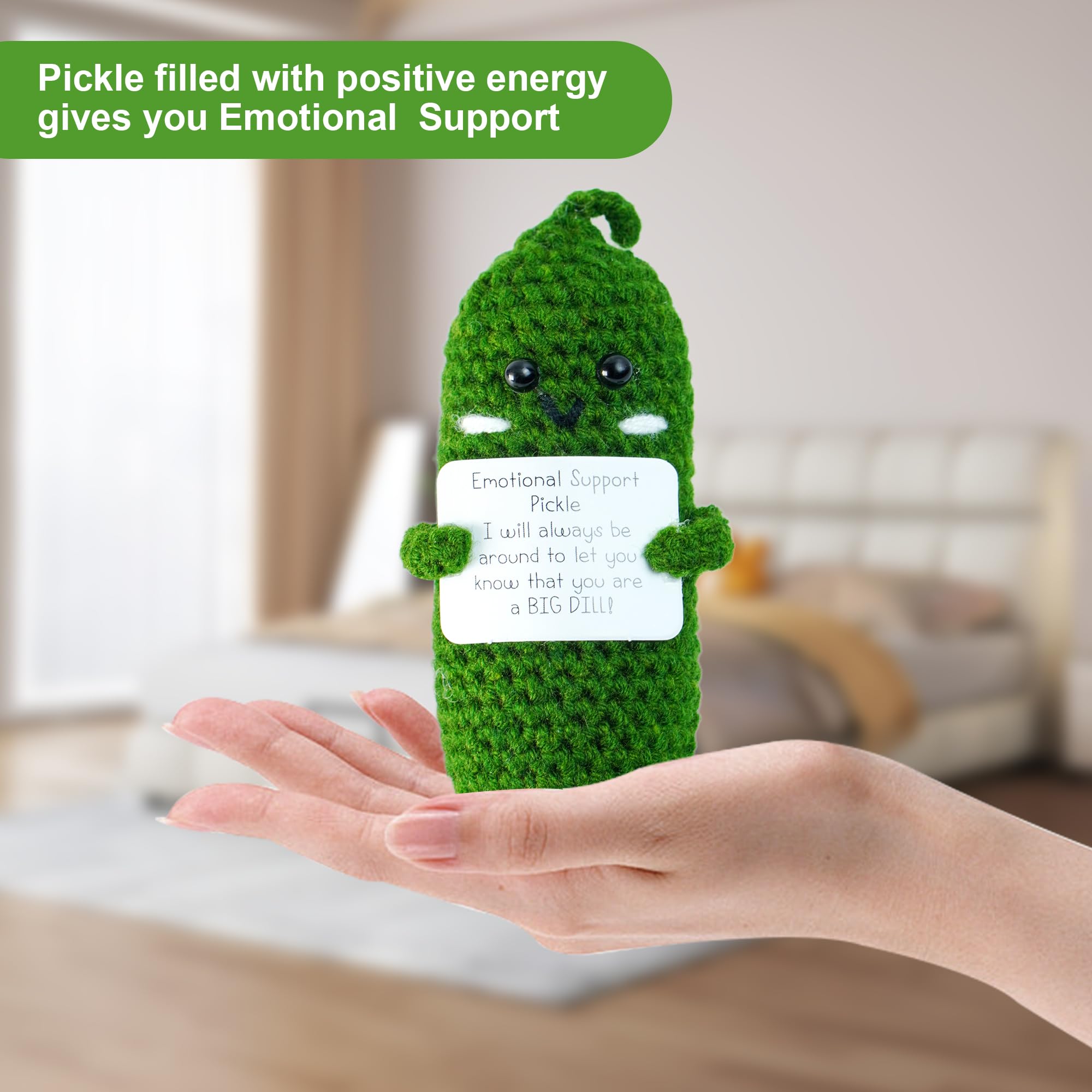 3 Inch Mini Crochet Emotional Support Pickle - Cute Stress Relief Gift with Unique Card for Women | Birthday, St Patrick's Day & Friendship Gifts | Anxiety Relief, Office Desk Decor, Party Favors