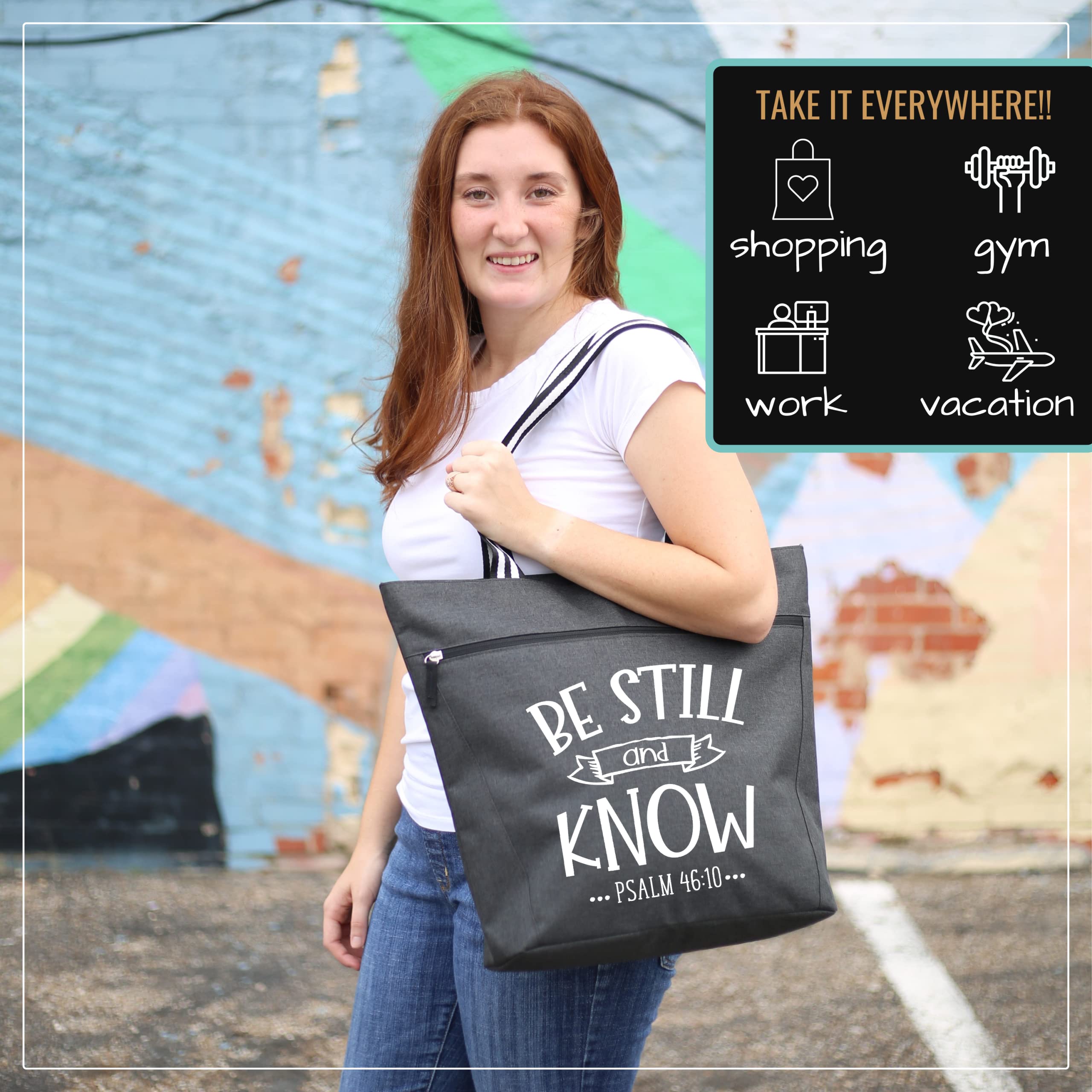 Large Inspirational Tote Bags for Women - Christian Gift Ideas with Zipper Closure by Brooke & Jess Designs | Perfect for Church, Bible Study & Daily Use