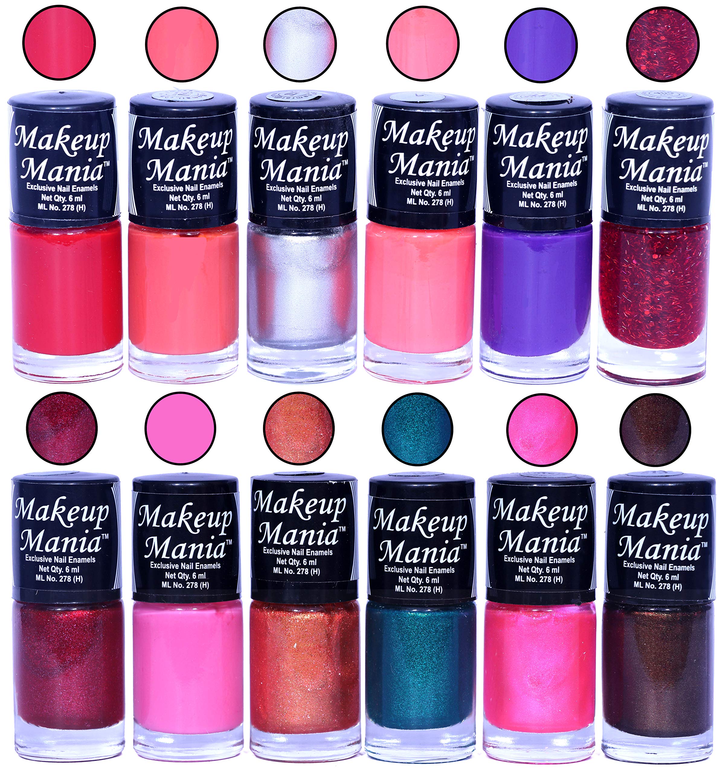 Makeup Mania 12-Piece Nail Polish Set - 6ml Each, Vibrant Multicolor Combo #95 - Perfect for Salon, Home Manicures & Gift Giving
