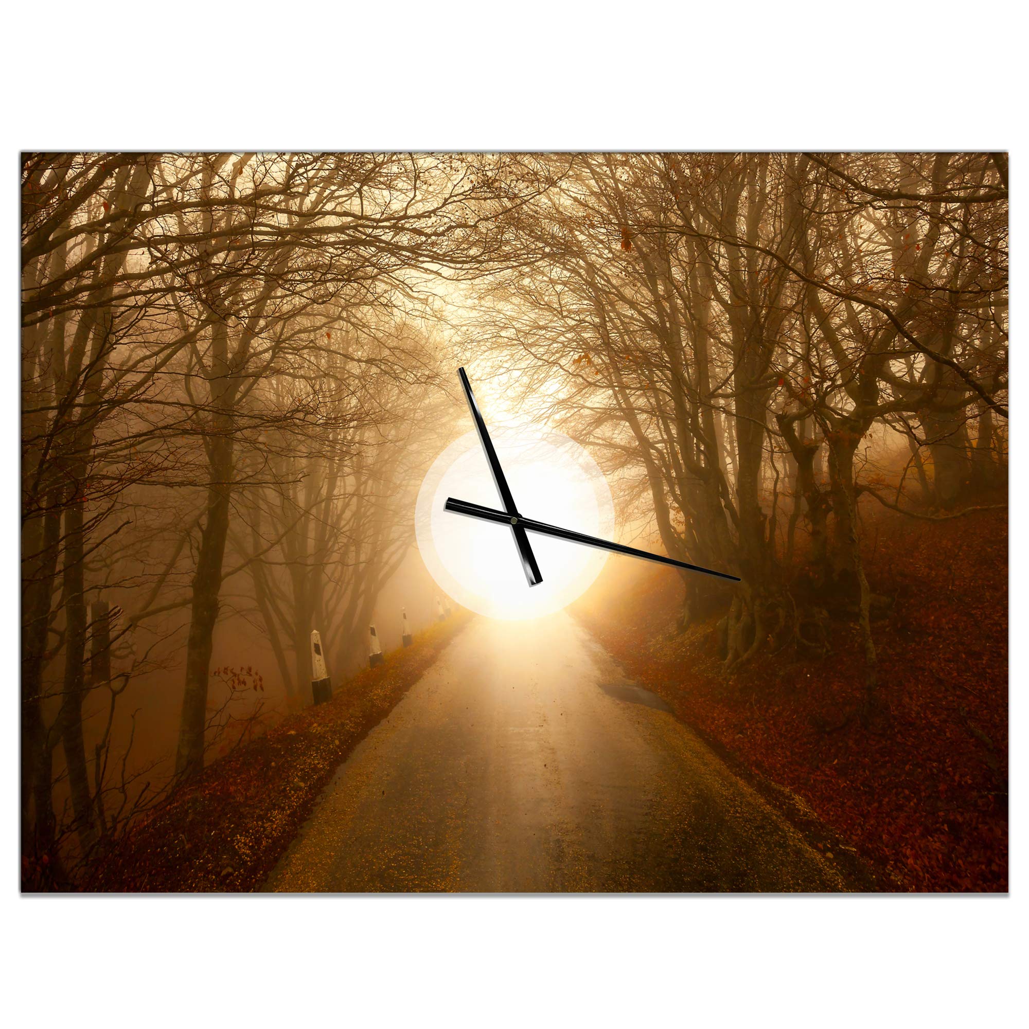 DesignQ 'Path to Sunlight in Autumn Forest' Modern Wall Clock - Silent Non-Ticking Battery Operated, Perfect for Home, Bedroom, Bathroom, Office & Living Room Decor | Adds Nature-Inspired Elegance to Any Space