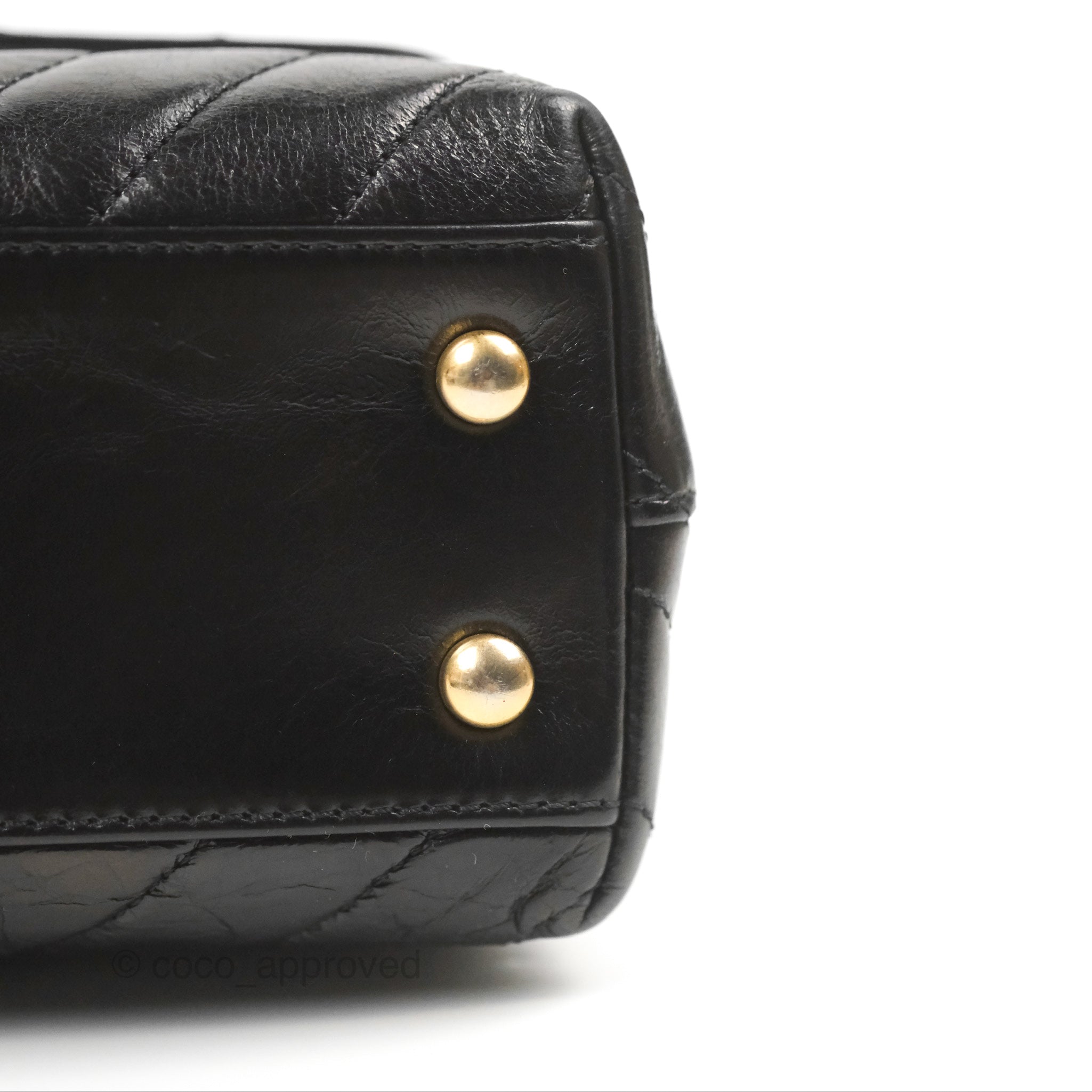Chanel Chevron Small Coco Handle Bag - Black Shiny Aged Calfskin with Aged Gold Hardware | Luxury Crossbody Purse for Women, Perfect for Evening Parties & Date Nights