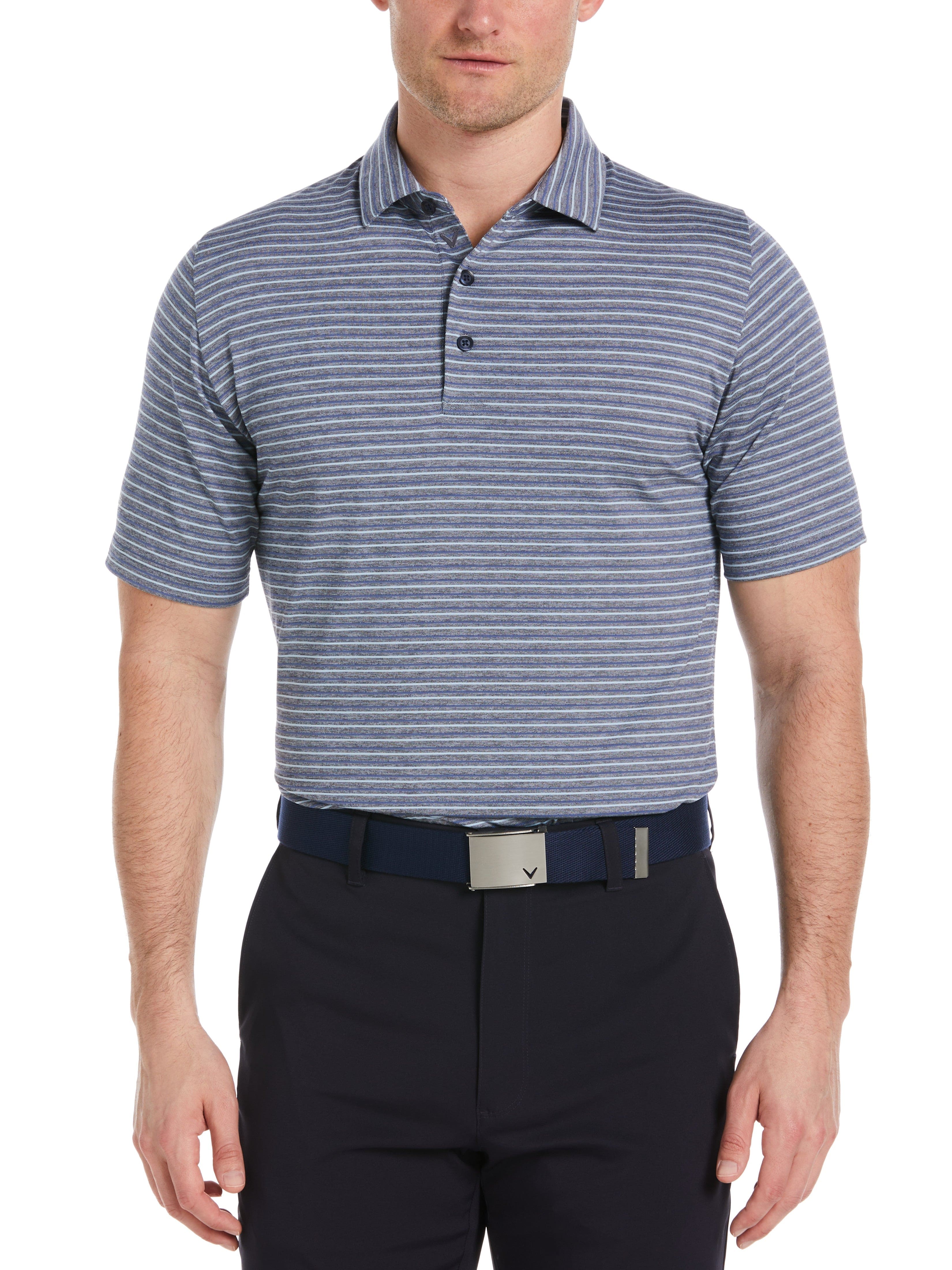 Men's Soft Touch Stripe Golf Polo Shirt - Breathable Moisture-Wicking Performance Tee for Golf, Casual Wear & Outdoor Activities