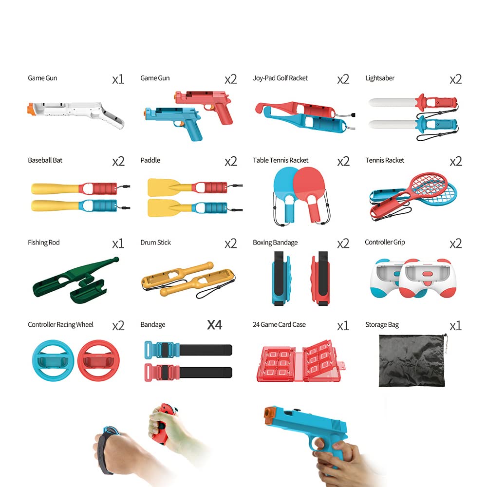 2023 Nintendo Switch Sports Accessories Bundle - 30-in-1 Family Game Kit for Switch & OLED (Tennis Racket, Baseball Bat, Gaming Gun, Paddles, Card Case, Boxing Wraps) | Perfect for Multiplayer Parties, Fitness Gaming & Family Entertainment