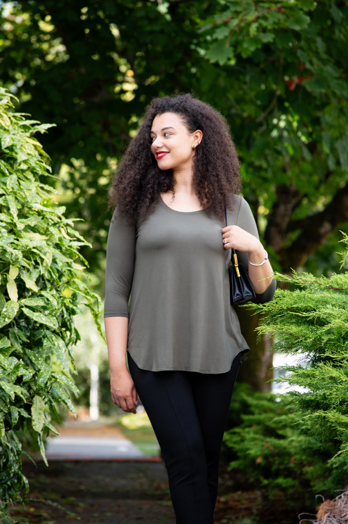 Jazz 3/4 Sleeve Women's Tops - Soft Bamboo Fabric, Khaki Color - Perfect for Casual Wear, Office Outfits & Summer Fashion