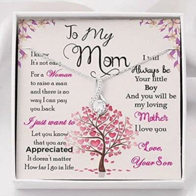 Customized Bonus Mom Necklace - Heart Diamond Charm Pendant for Stepmom Gift, Anniversary Jewelry with Love Knot Design & Message Card | Perfect for Mother's Day, Birthday & Special Occasions