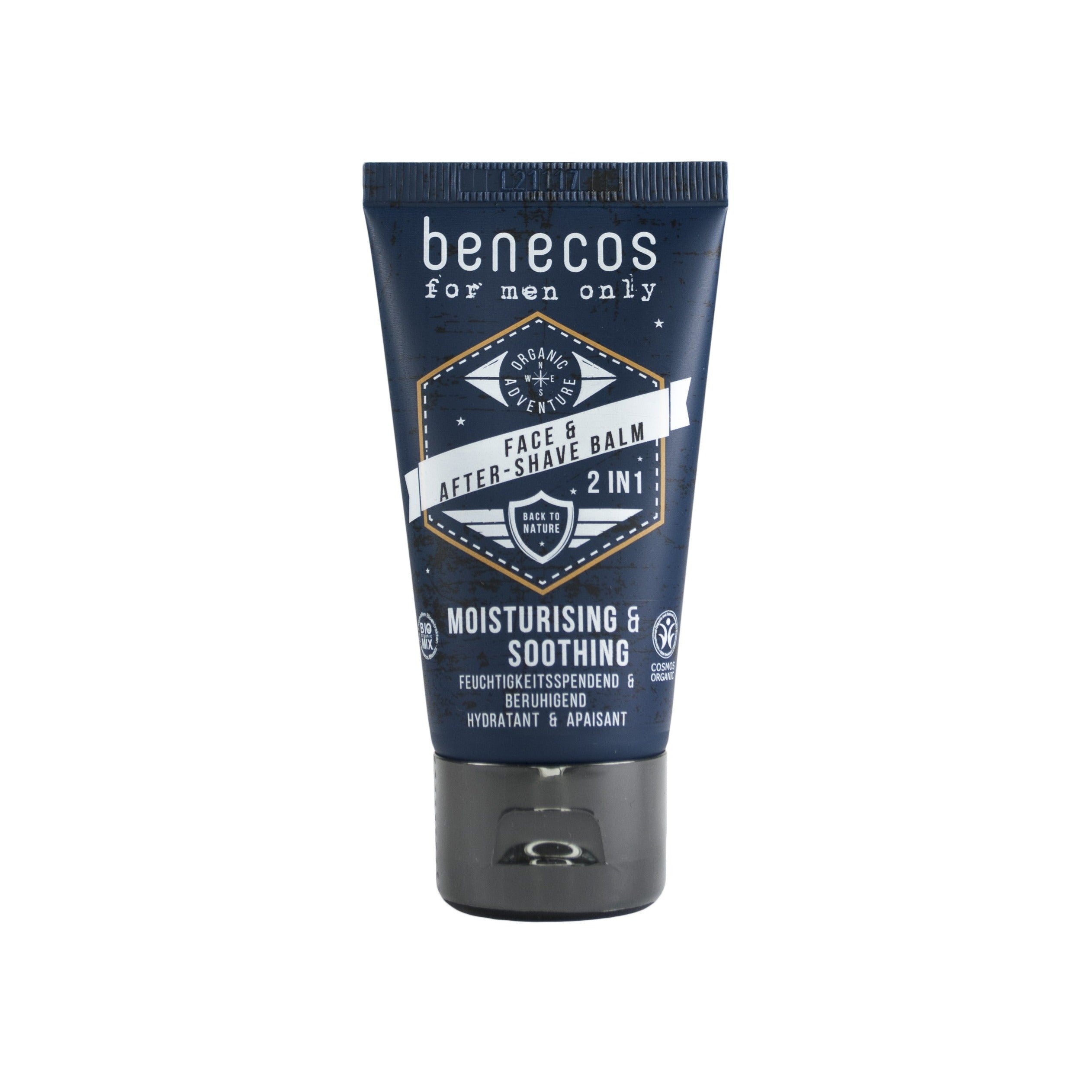 Benecos Natural Face & Aftershave Balm for Men - Organic Moisturizing Cream for Smooth Skin - Perfect for Post-Shave Care & Daily Hydration