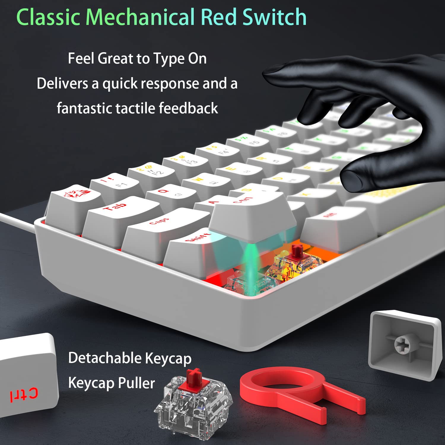 K65 Pro 60% RGB Mechanical Gaming Keyboard & Honeycomb Optical Mouse Combo - Mini Compact Design, Linear Red Switch, Anti-Ghosting - for PC, Laptop, Xbox, PS4 (White) - Perfect for Esports, Streaming & Office Work