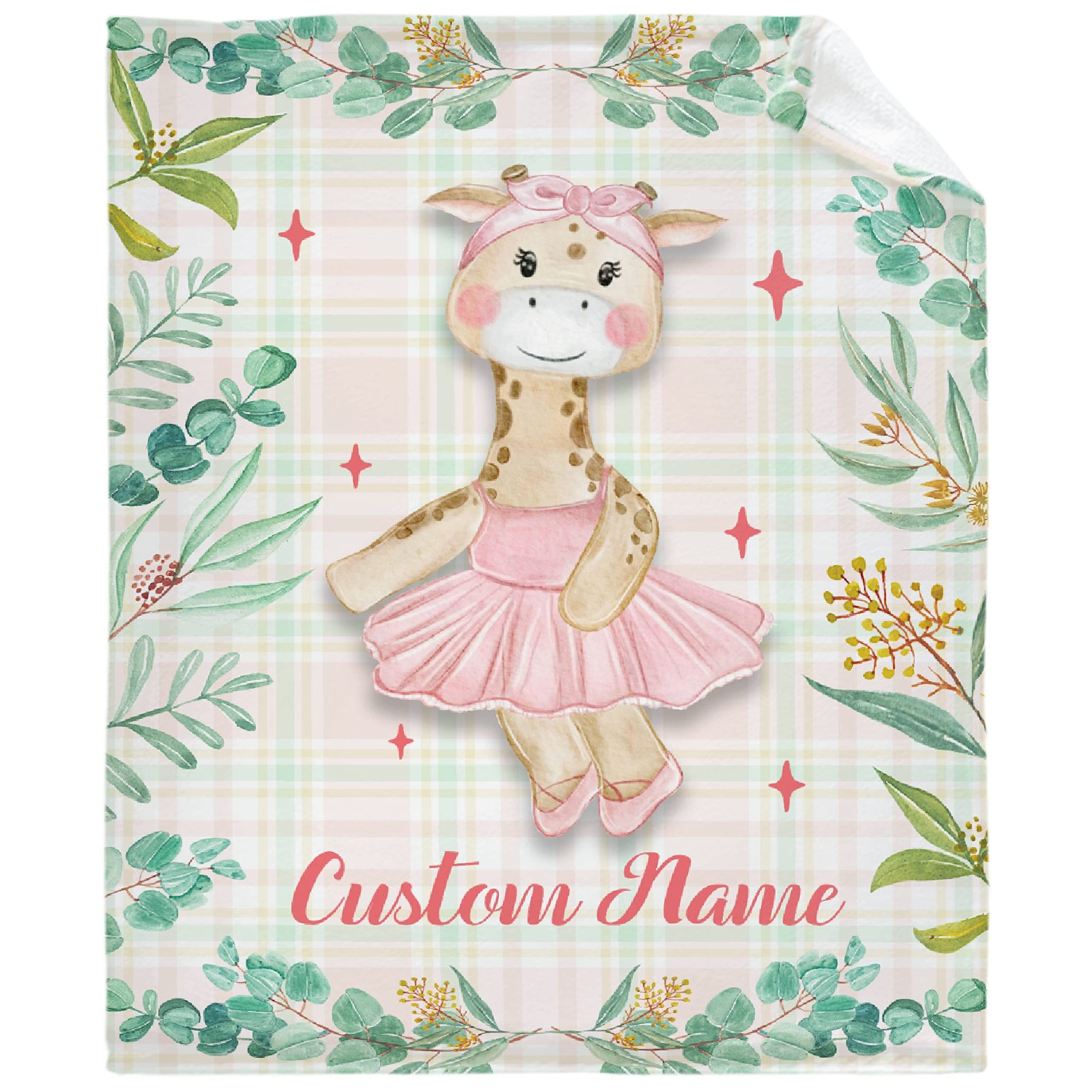 Personalized Baby Blankets for Girls & Boys - Custom Name Embroidered Fleece Blanket - Soft Cozy Giraffe Print Throw for Newborns - Perfect Baby Shower Gift & Nursery Essential for Family Bonding Moments