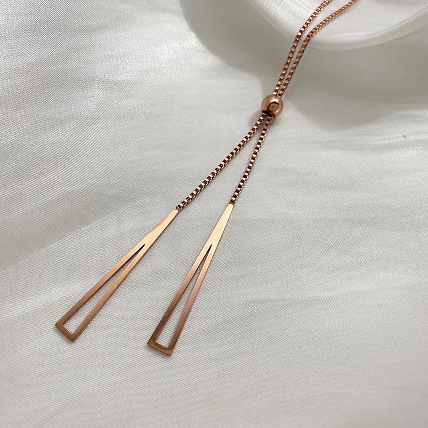 Elegant Silver Chain Necklace for Women - Stainless Steel Rose Gold Long Triangle Pendant Necklace, Perfect Gift for Women & Girls | Ideal for Parties, Dates & Everyday Wear