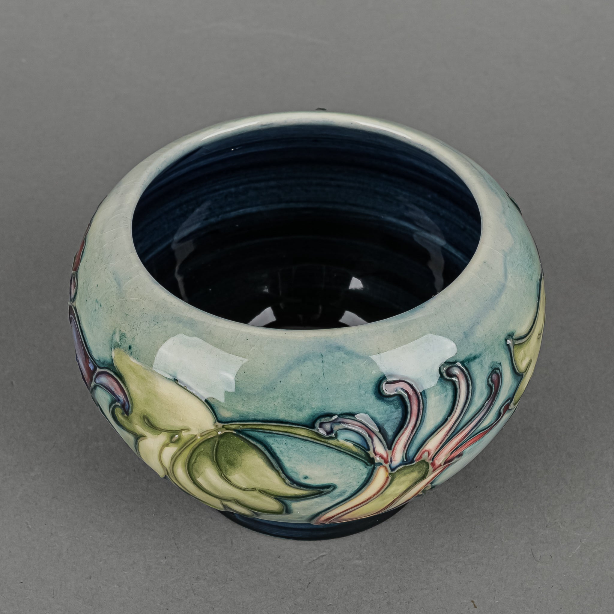MOORCROFT Columbine Blue Green Ceramic Cachepot - Handcrafted Flower Pot for Indoor Plants, Home Decor, and Garden Use