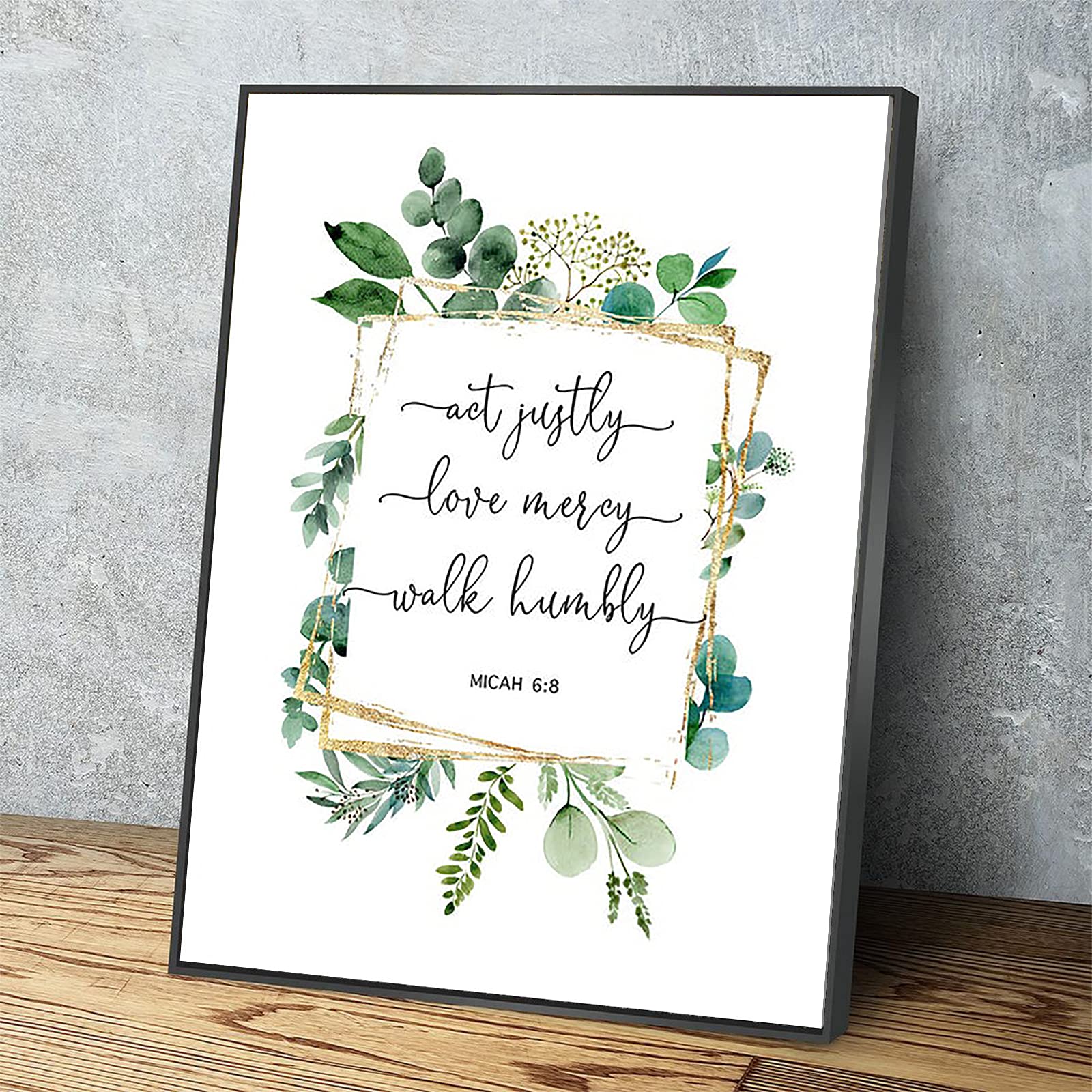 Micah 6:8 Scripture Wall Art - Act Justly Love Mercy Walk Humbly Quote Canvas Print with Black Metal Frame (12x8 Inches) - Ready to Hang Christian Home Decor for Living Room, Office & Bedroom
