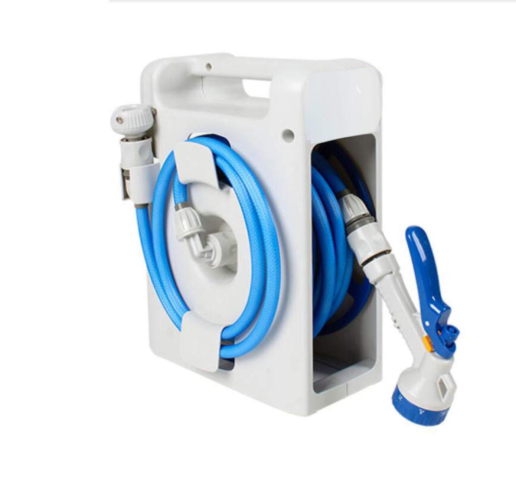 JLDN Portable Retractable Garden Hose Reel - Lockable Poly Hose Storage for Home, Yard & Greenhouse | 15m White Water Hose | Perfect for Lawn Care, Plant Watering & Outdoor Cleaning