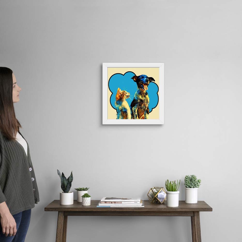 CANVAS ON DEMAND Pop Dog IX White Framed Wall Art Print - Modern Dog Painting for Living Room Decor, Pet Lover Gift & Home Office Artwork