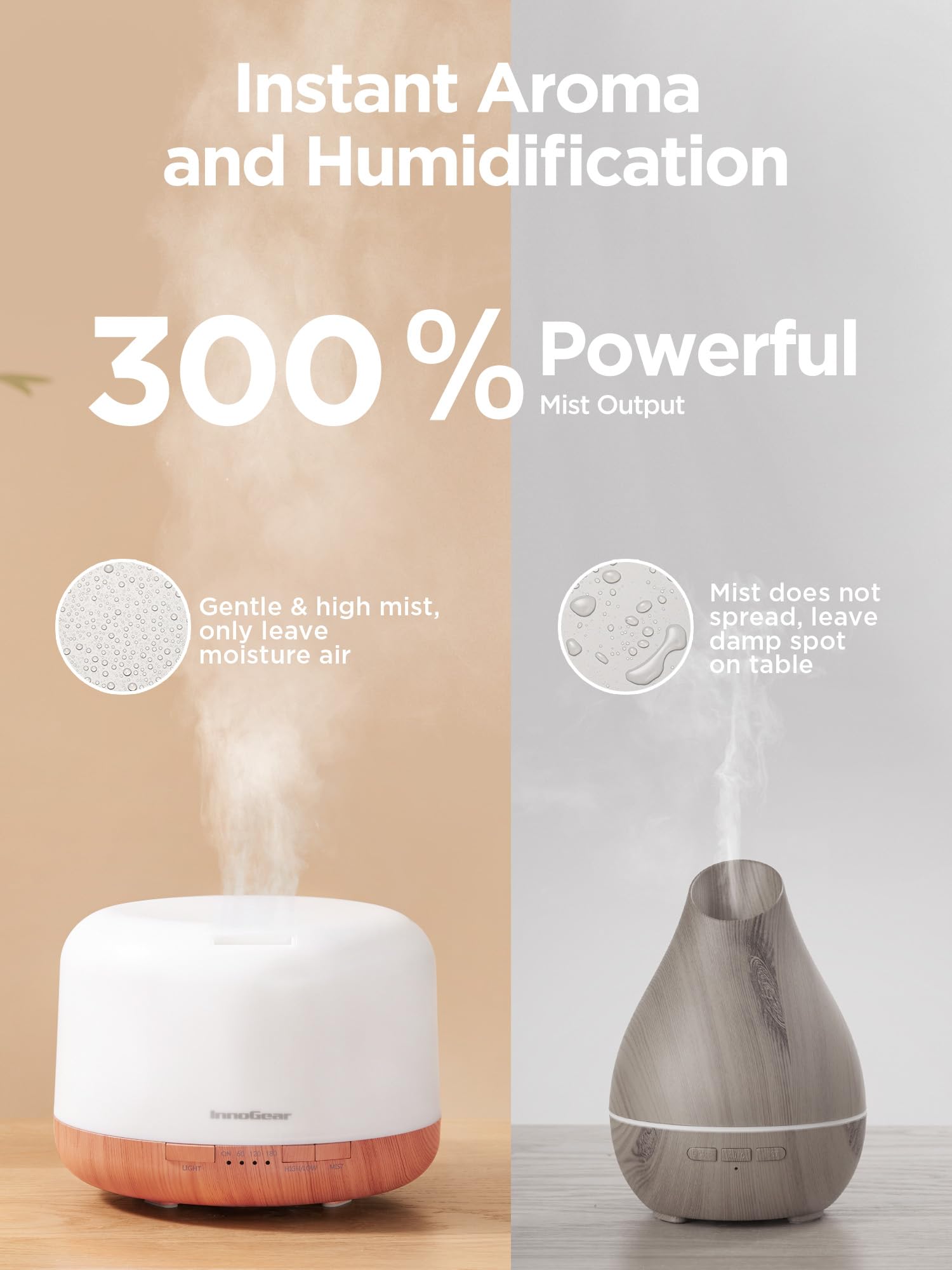 InnoGear 500ml Ultrasonic Essential Oil Diffuser with Remote Control - Premium Aromatherapy Humidifier for Large Rooms, Auto Shut-Off Timer, Yellow | Perfect for Home, Office, Yoga & Spa Relaxation
