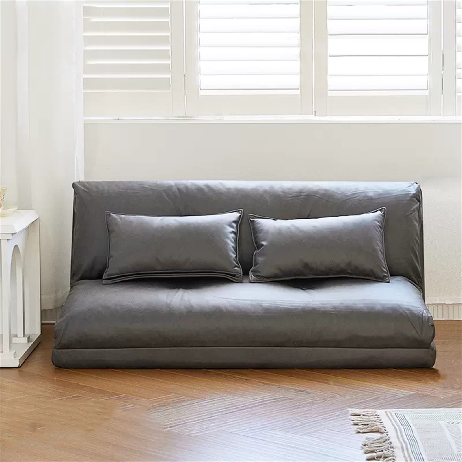JHKZUDG Adjustable Folding Lazy Sofa - 12-Position Floor Lounger with Pillow, Foldable Padded Seat for Living Room & Bedroom, Dark Gray (150×70×48cm) - Perfect for Relaxing, Reading & Napping at Home or Office