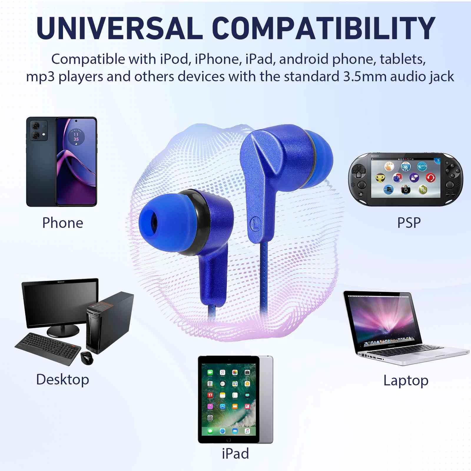 UrbanX R2 Wired in-Ear Headphones with Microphone - Noise Isolating Earphones with Deep Bass & Tangle-Free Cord, Comfortable Silicone Tips for Wiko View3 Pro - Perfect for Commuting, Workouts & Gaming