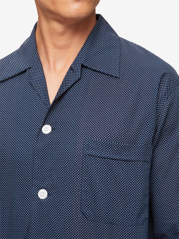 DEREK ROSE Plaza 21 Cotton Batire Pajama Set for Women - Soft & Breathable Sleepwear - Navy Blue - Perfect for Lounging, Sleeping & Relaxing at Home
