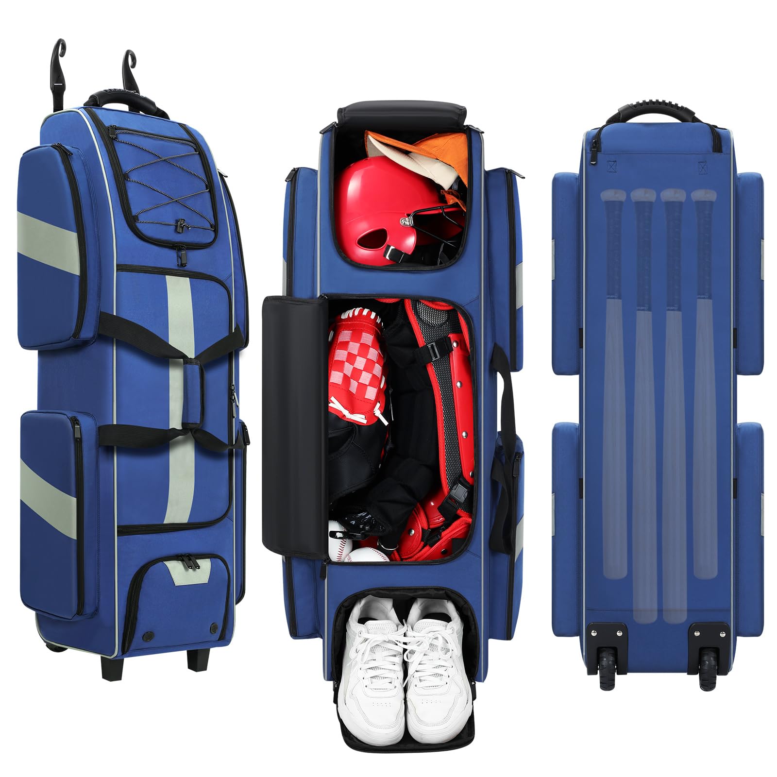 Best Rolling Baseball Catchers Gear Bag with Wheels & Shoe Compartment - Large Capacity Multi-Compartment Softball Bag for Men & Women - Perfect for Travel, Practice & Games