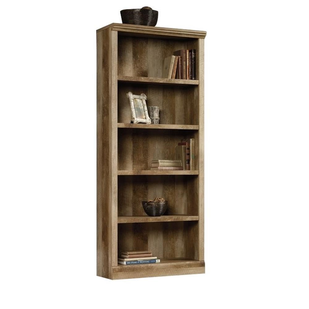 Pemberly Row 5 Shelf Bookcase in Craftsman Oak - Solid Wood Book Shelf for Living Room, Office & Study - Perfect for Home Library, Book Storage & Display Organizer