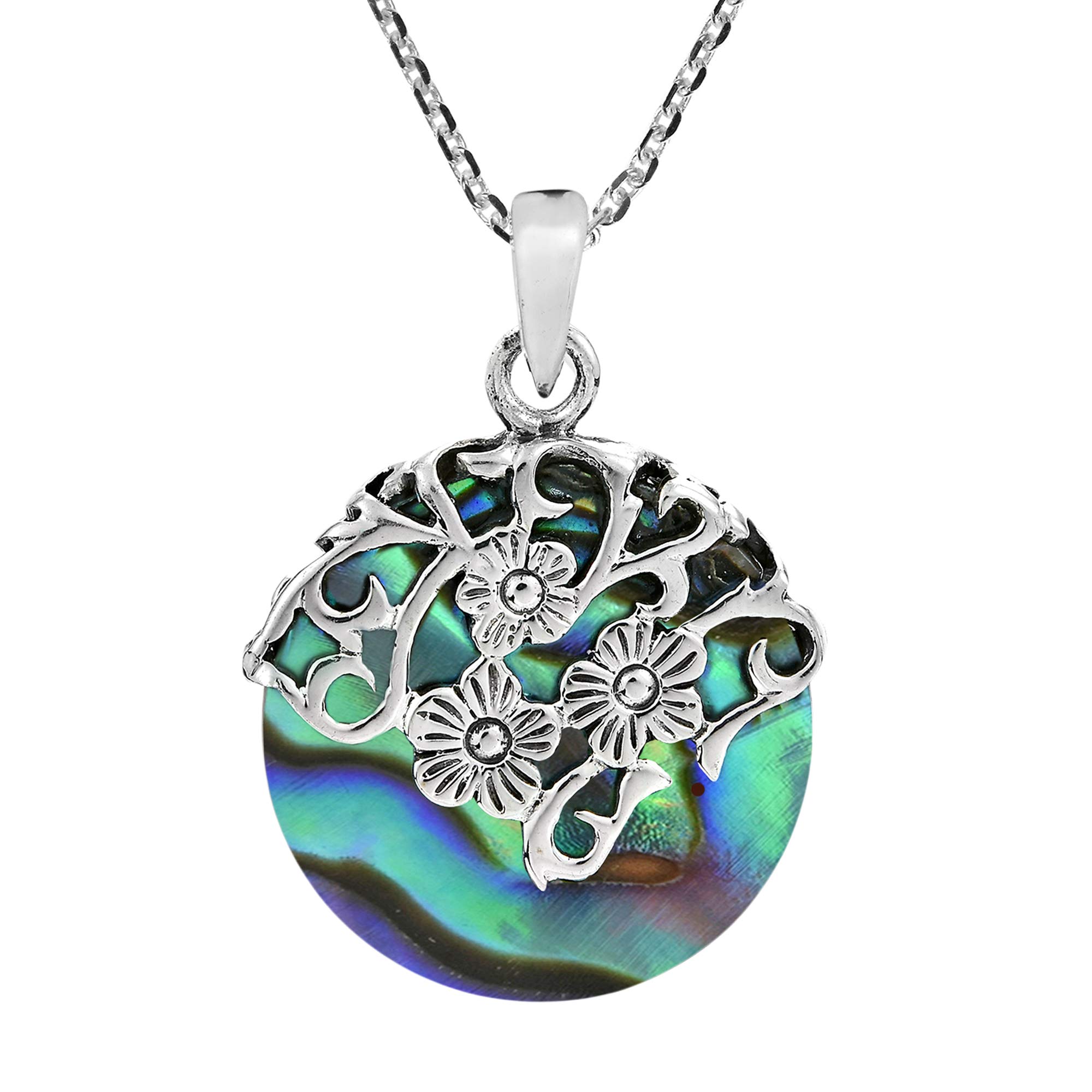 925 Sterling Silver Pendant Necklace with Daisy Vines & Abalone Shell - Elegant Jewelry for Women, Perfect for Weddings, Parties & Everyday Wear