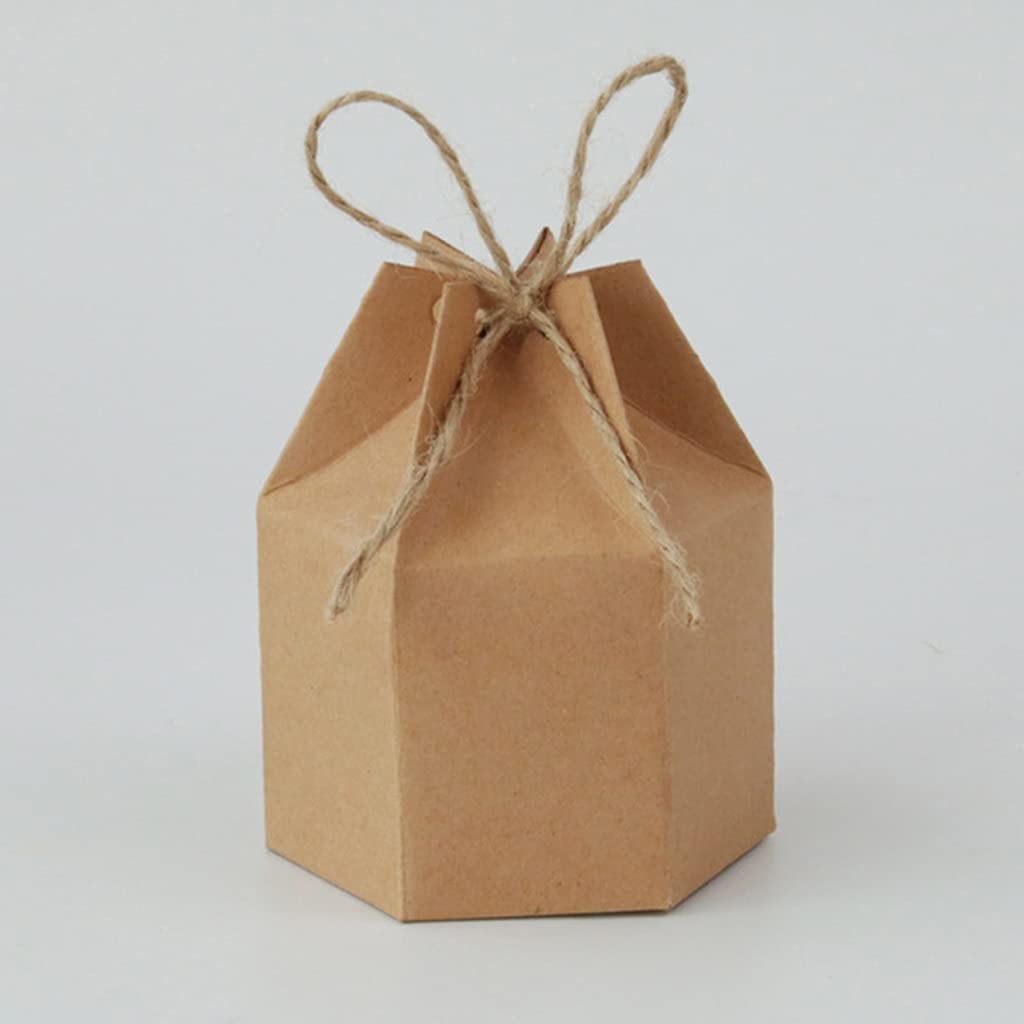 50pcs Walnut Kraft Paper Hexagon Lantern Candy Box - Eco-Friendly Wedding, Christmas, Valentine's Party Favor Gift Packaging for Candies, Chocolates & Small Treats - Perfect for DIY Crafts, Holiday Decorations and Party Supplies (Color: A)