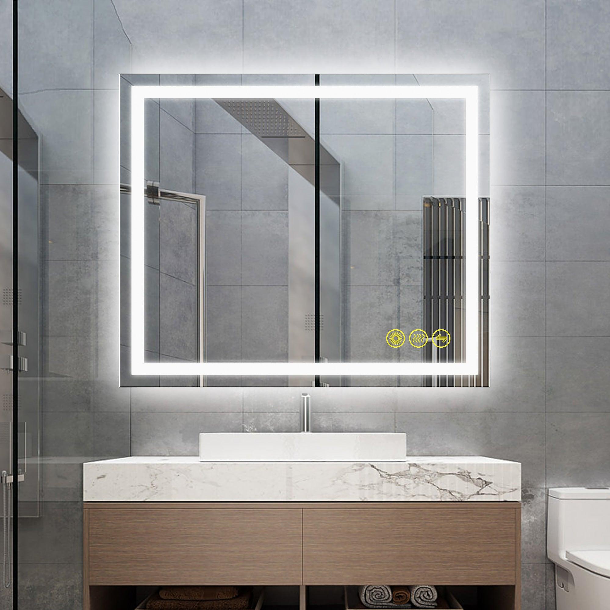 Anti-Fog LED Bathroom Mirror with Backlit Illumination - Touch Switch & Dimmable Light for Makeup Vanity, Shaving, and Home Decor
