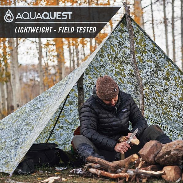 AquaQuest Safari Waterproof Camping Tarp - Ultra Lightweight & Durable Rain Fly Shelter for Hiking, Backpacking, Hammock - Perfect for Outdoor Adventures, Emergency Shelter & All-Weather Protection