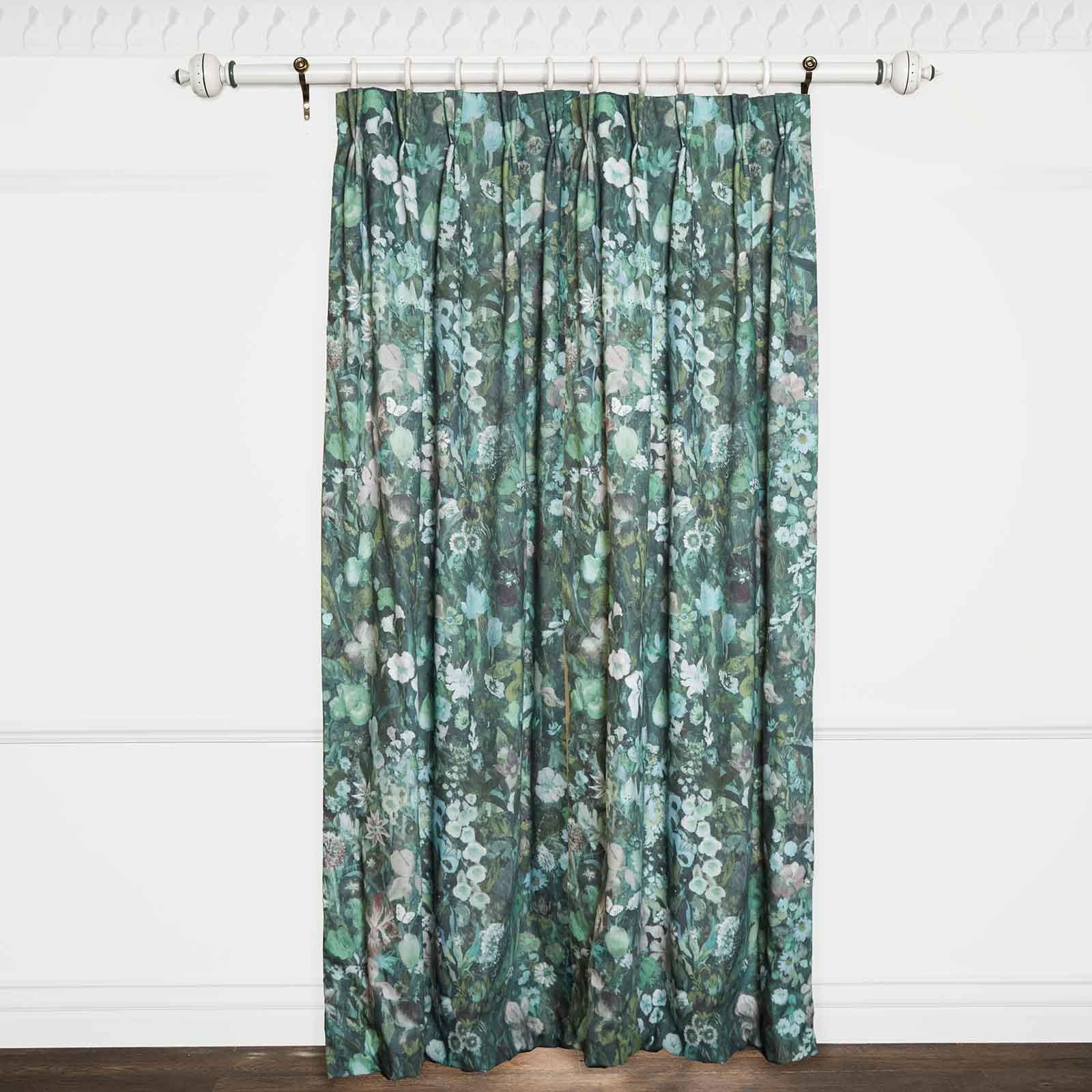 Premium FLORIBUNDA MAGNA Cotton Linen Curtains in Verde Green - Elegant Window Treatments for Living Room, Bedroom & Home Decor