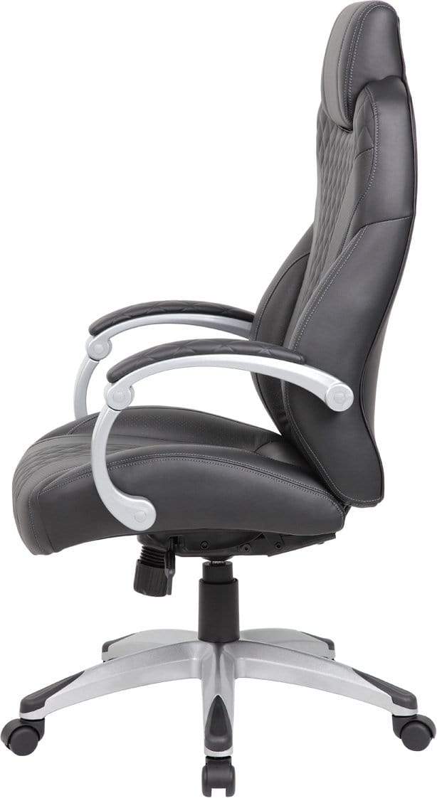 Premium Boss Executive Hinged Arm Chair - Black Leather Office Chair [B8871 BK] for Home Office, Conference Room & Executive Suites