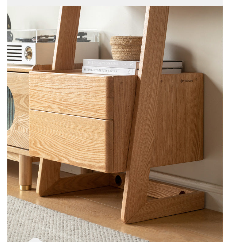 Solid Oak Wood Side Cabinet - Trapezoidal Storage Shelf for Living Room, Bedroom & Office Organization | Rustic Home Decor Furniture