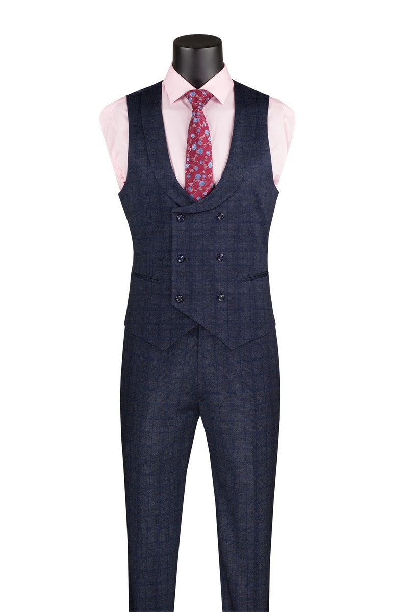 Milano Slim Fit 3-Piece Men's Vested Suit Set - Navy Blue Super Stretch Fabric | Perfect for Weddings, Business Meetings & Formal Occasions