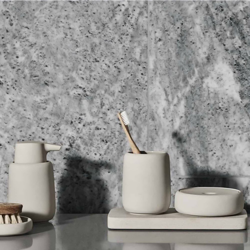 BLOMUS Sono Tumbler and Toothbrush Holder - 4.2 Inch Modern Bathroom Organizer for Cups, Brushes & Essentials | Moonbeam Finish | Perfect for Vanity, Sink Counter & Guest Bathroom Decor