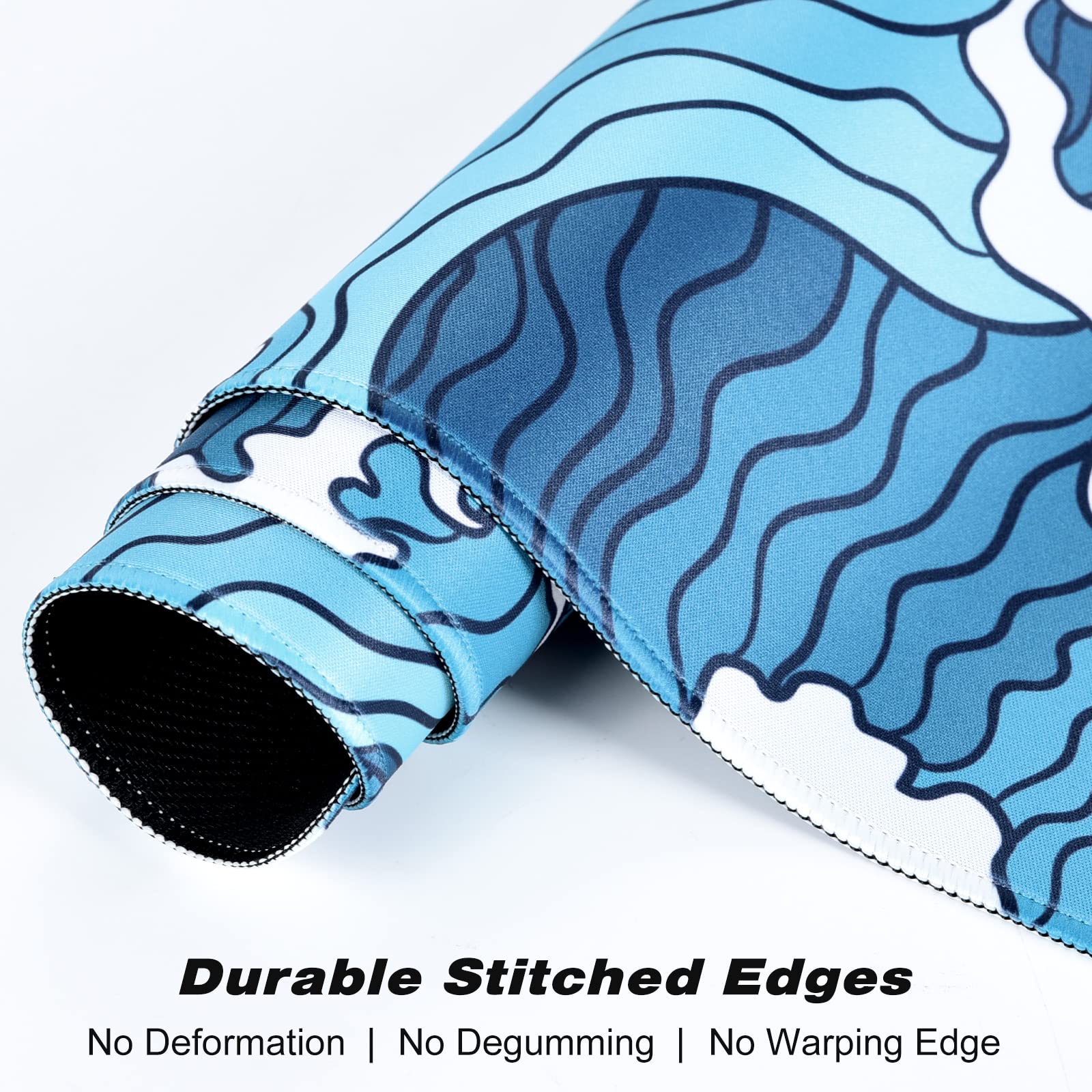 Japanese Wave Design Extended Gaming Mouse Pad - 30x14 Inch XL Large Desk Mat, Non-Slip Base & Stitched Edges, Waterproof Anime Mousepad for PC, Laptop, Office & Gaming Setup - Perfect for Gamers, Streamers & Home Office Workspaces