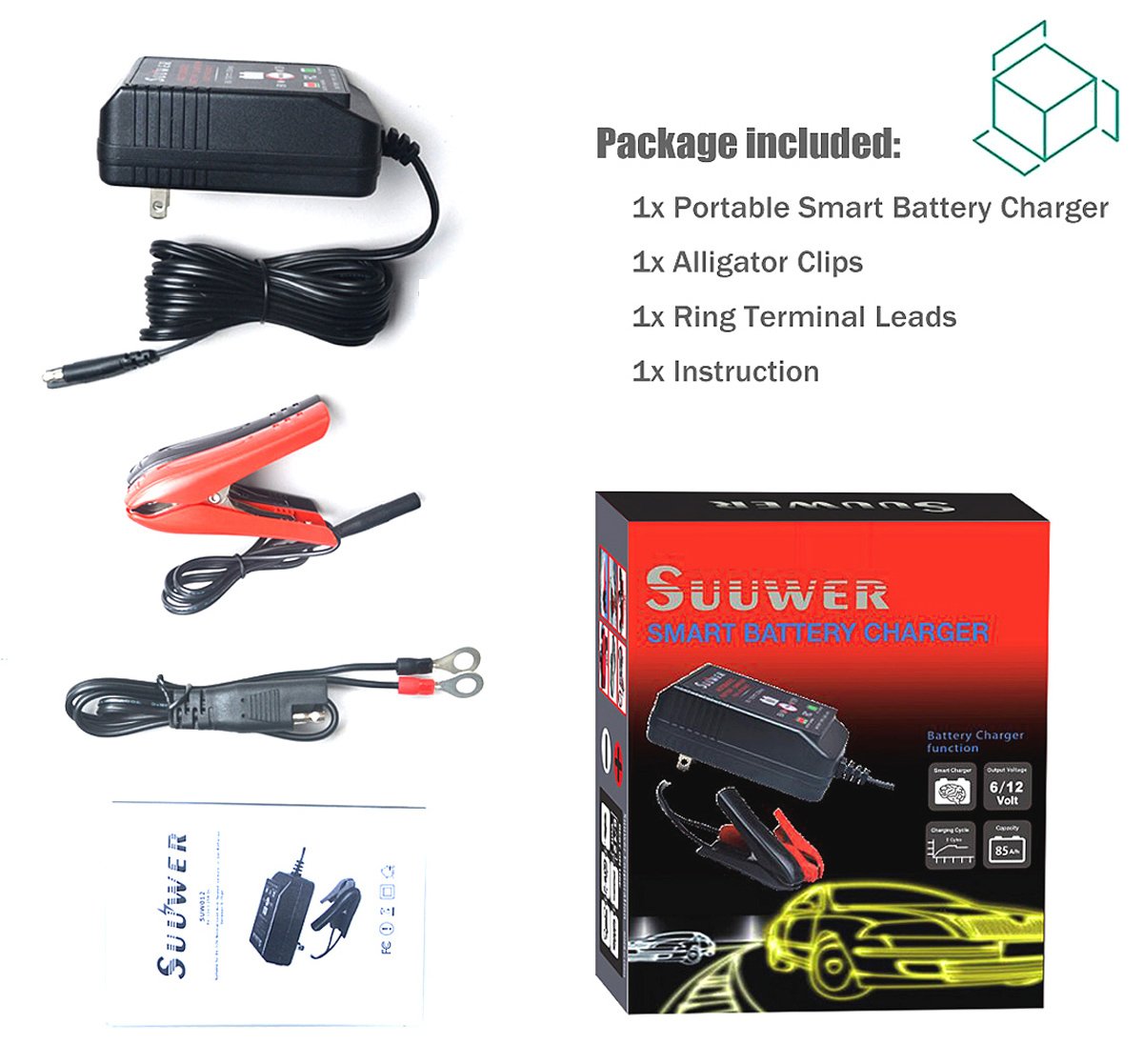 1.25-Amp Smart Trickle Battery Charger & Maintainer for 6V/12V Batteries - Fully Automatic Motorcycle, ATV, Boat, Lawn Mower Charger - Ideal for Winter Storage & Seasonal Vehicle Maintenance