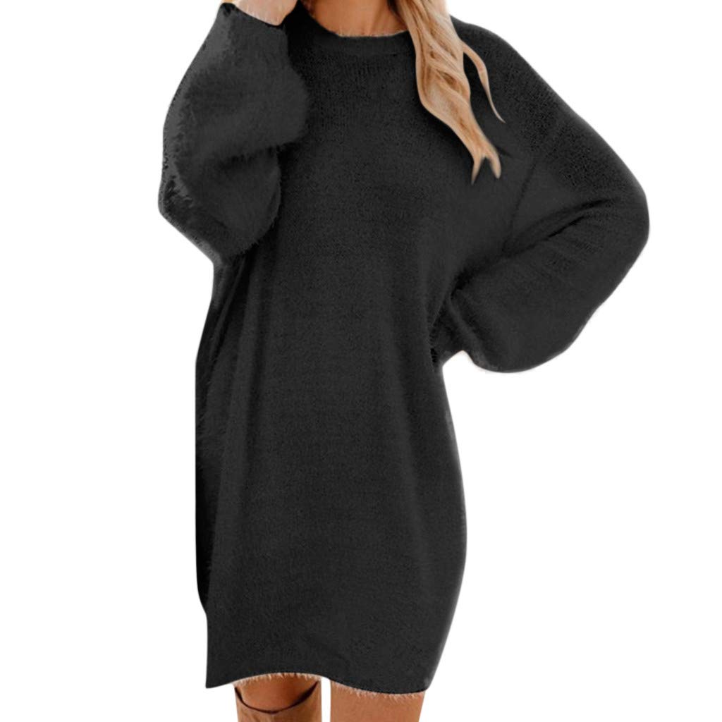 Handyulong Women's Oversized Knit Sweatshirt Dress - Casual Loose Long Tunic Pullover Blouse Top for Fall & Winter | Perfect for Layering, Lounge Wear, and Street Fashion