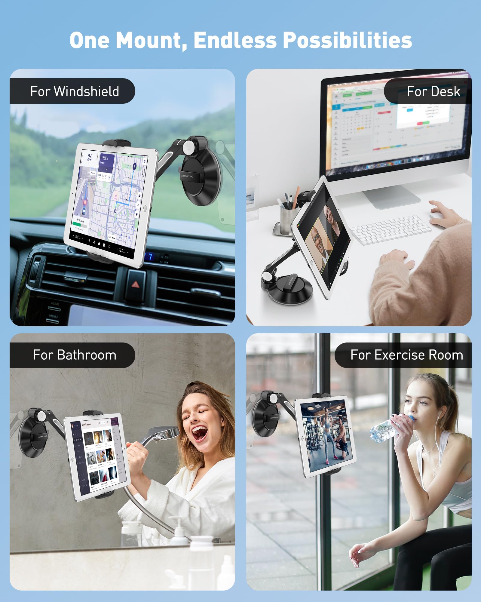 AboveTEK Universal Suction Cup Mount for iPad, Tablet & Phone (4