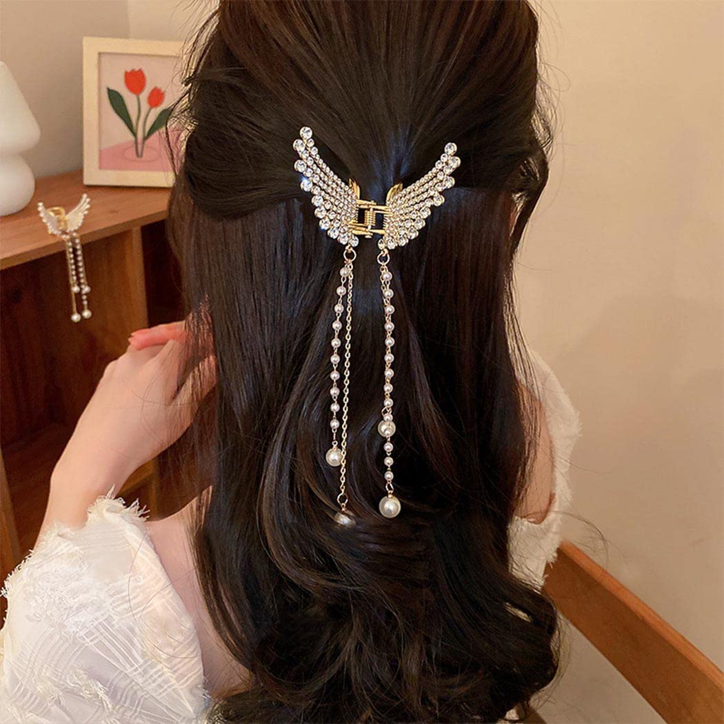 Butterfly Hair Clips for Women - Pearl Tassel Hair Clamps, Small Hair Claw Barrettes for Girls, Hair Styling Accessories (1 Pack) - Perfect for Parties, Weddings and Everyday Hairstyles
