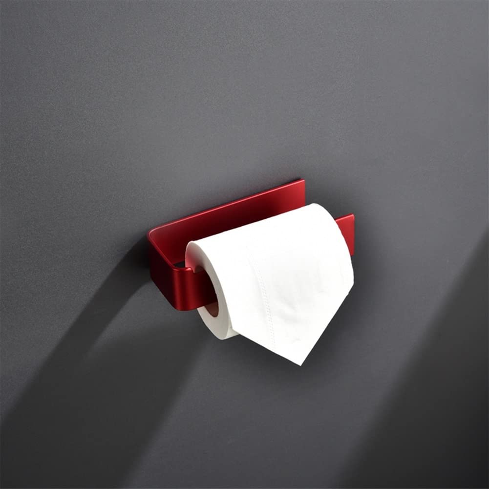 Premium Aluminum Bathroom Accessories Set - Wall Mounted Toilet Paper Holder & Kitchen Roll Dispenser with Free Punch Red Hanger (Red) - Perfect for Modern Bathrooms & Kitchens