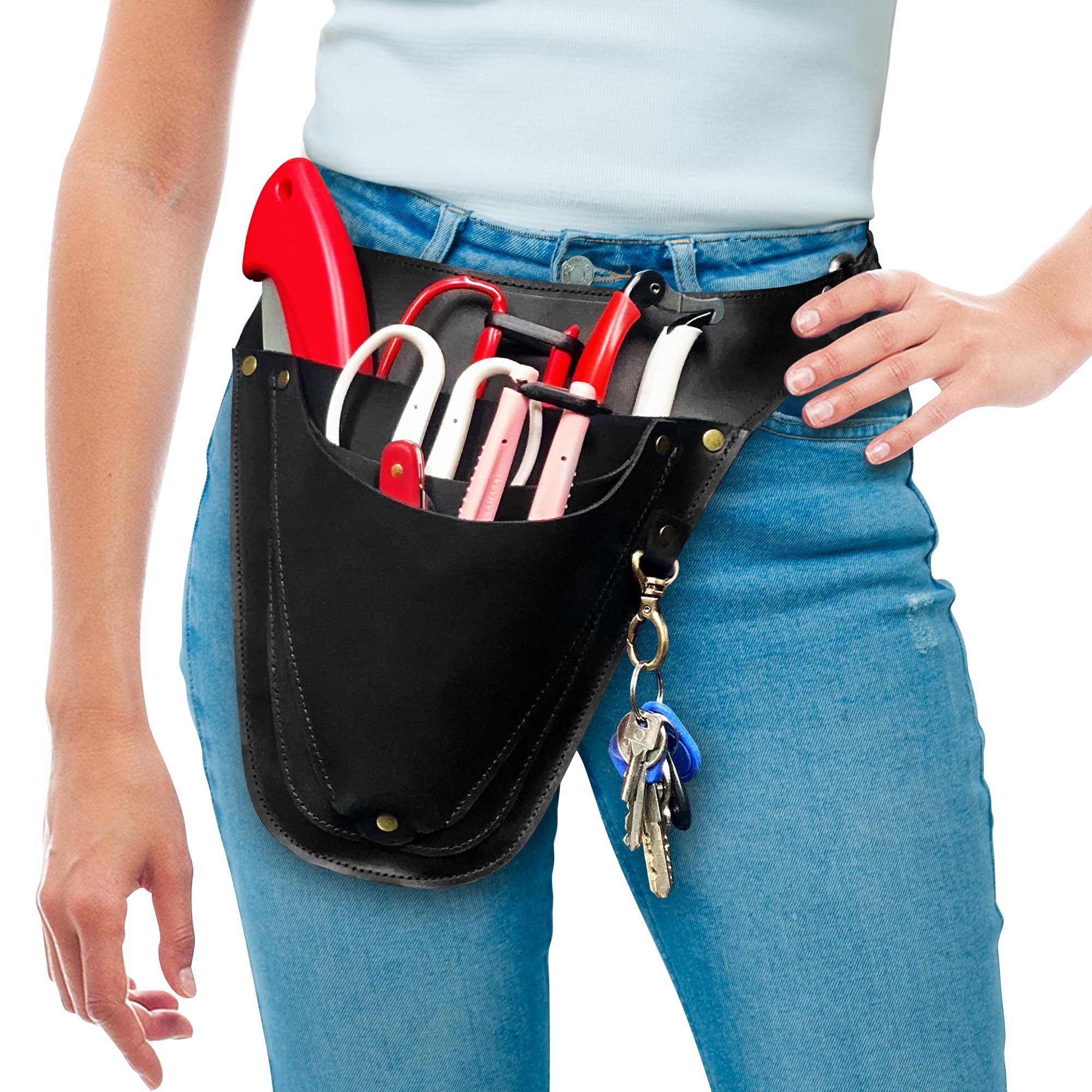 Premium Leather Garden Tool Belt with Pockets - Heavy Duty Black Gardening Belt for Florists & Gardeners - Handmade Durable Work Apron - Perfect Gardening Gift for Outdoor Enthusiasts (Ideal for Planting, Pruning & Landscaping)