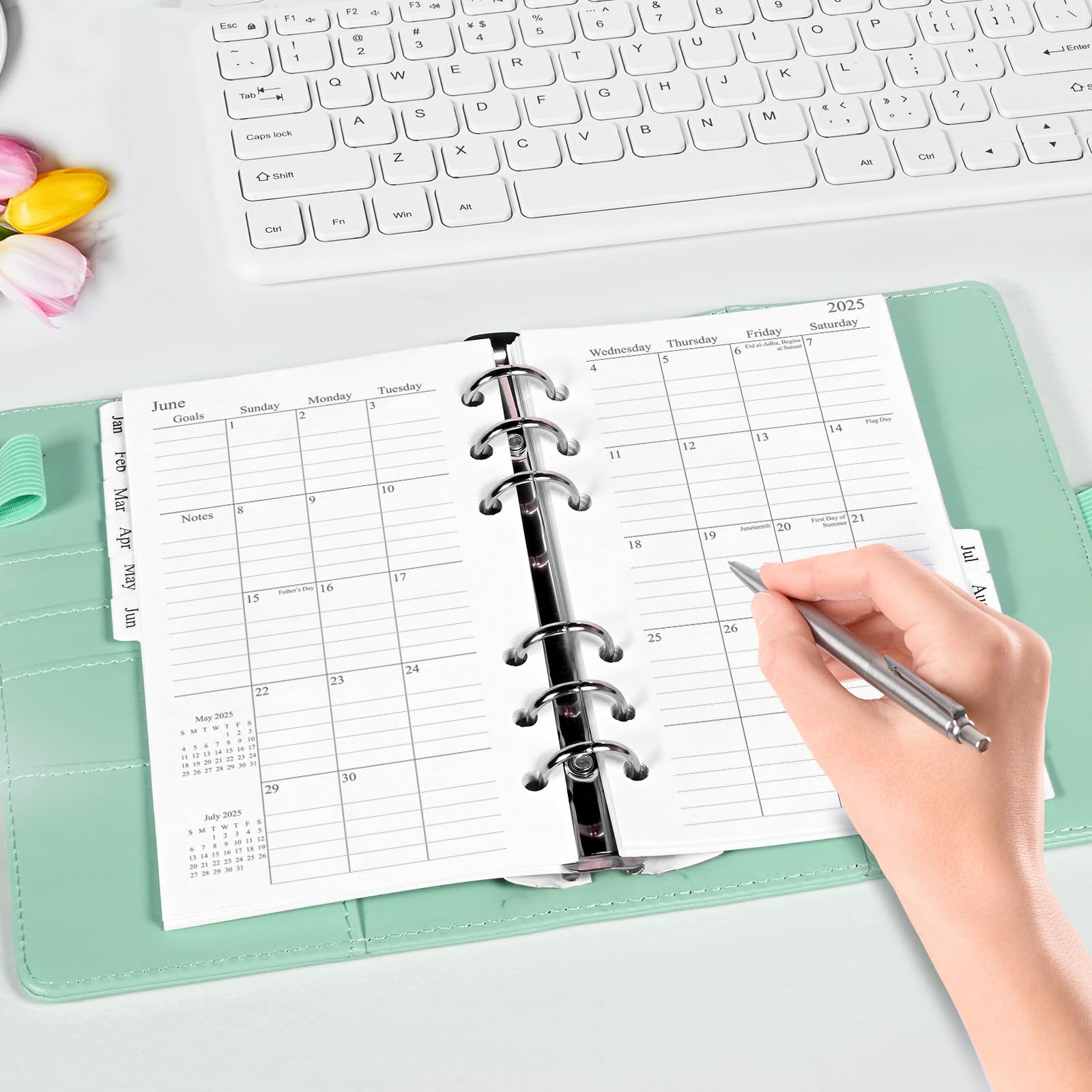 2025 Monthly Planner Refill - A6 6-Ring Binder Inserts with 12 Tabbed Calendars (3.8