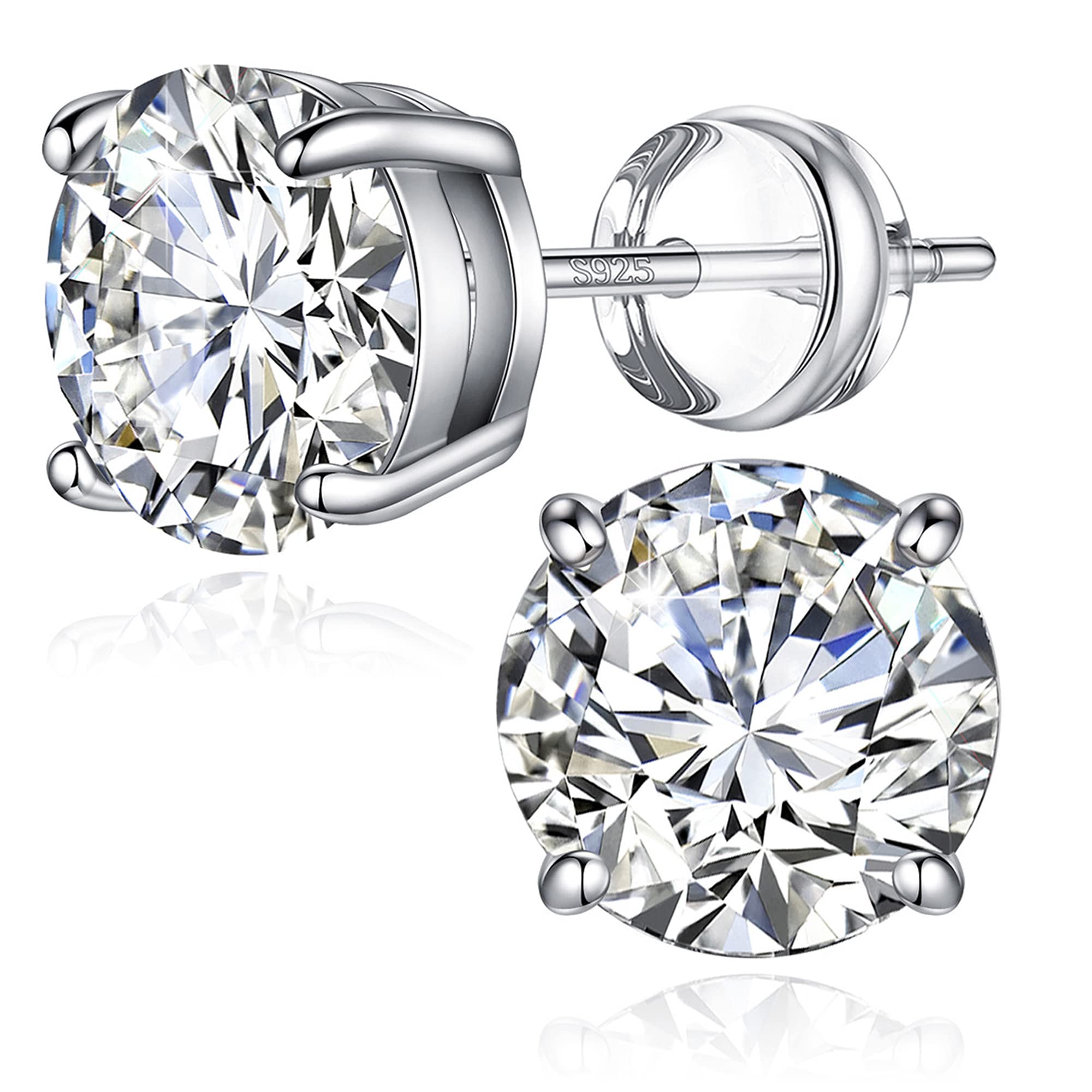 1-3ct Moissanite Stud Earrings for Women - D Color VVS1 Clarity Round Cut Solitaire Earrings in 18K White Gold Plated 925 Sterling Silver | Classic Moissanite Jewelry Gift for Women, Mom, Wife | Perfect for Weddings, Anniversaries, Birthdays & Everyday Elegance