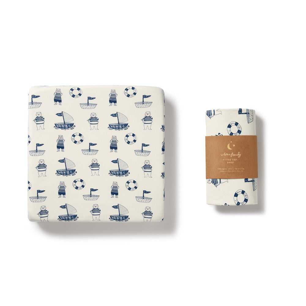 Organic Cotton Nautical Bear Crib Sheet - Soft & Breathable Baby Bedding for Nursery, Travel & Everyday Comfort