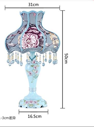 Tiffany Style Dimmable Table Lamp - Victorian Jeweled Desk Lamp with Floral Cloth & Resin Shade (Pink) - Perfect for Bedroom, Living Room, Office & Study Decor