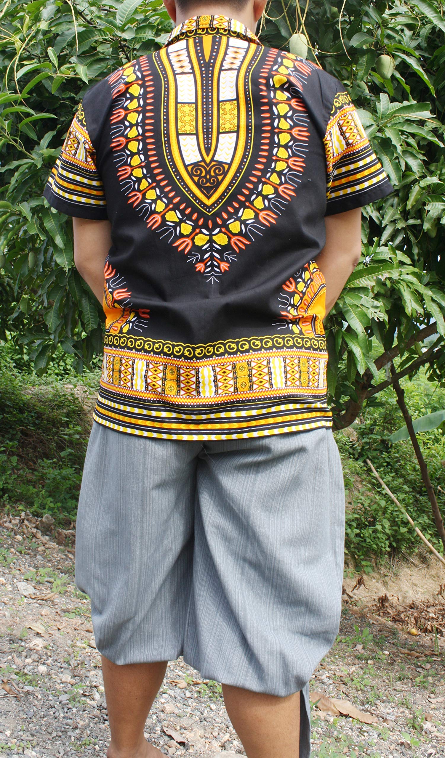 Authentic African Dashiki Artwork Pure Cotton Hawaiian Shirt - Large Collar for Men | Beach Vacation, Summer Party & Casual Wear