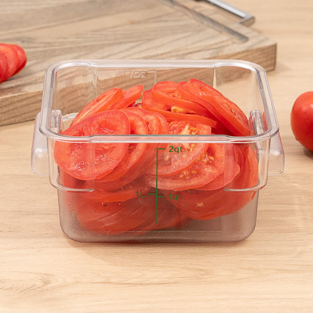 Met Lux 2 Quart Square Brine Bucket & Marinating Container with Volume Markers - Clear & Green Freezer-Safe Plastic Dough Rising Bucket with Built-In Handle (Lid Sold Separately) - Perfect for Pickling, Fermenting, Bread Making & Food Storage