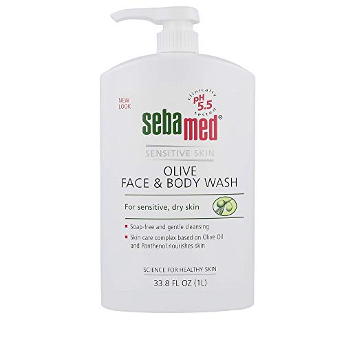 Sebamed Olive Face and Body Wash with Pump - pH 5.5 Ultra Mild Cleanser for Sensitive & Delicate Skin | Dermatologist Recommended | 33.8 fl oz (1 Liter) | Gentle Daily Cleansing for Face, Body & Baby Care